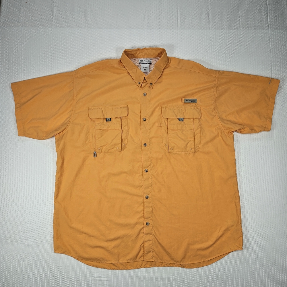 Columbia Orange Short-Sleeve Button-Down Fishing Shirt